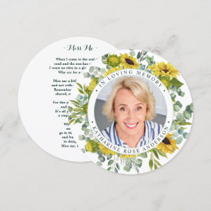 Memorial Funeral Prayer Card Sunflower Eucalyptus 