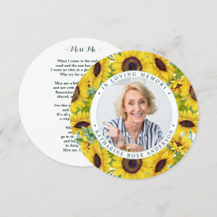 Memorial Funeral Prayer Card Sunflower Floral 