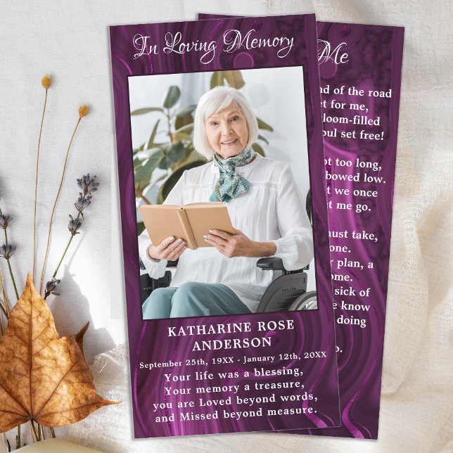 Memorial Funeral Prayer Card Sympathy Photo Purple (Creator Uploaded)