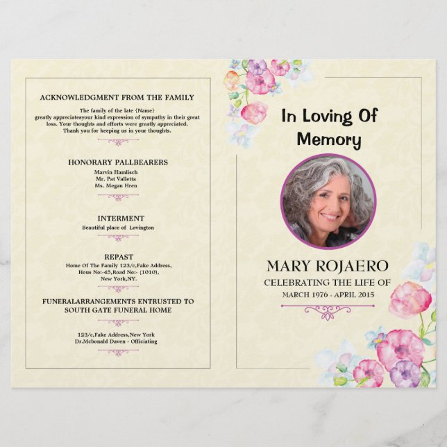 Memorial Funeral Program Template (Front)