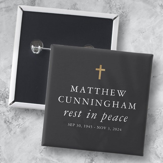 Memorial Funeral Rest In Peace Modern Simple Cross 15 Cm Square Badge (Creator Uploaded)