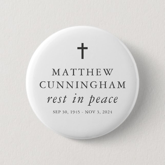 Memorial Funeral Rest In Peace Modern Simple Cross 6 Cm Round Badge (Front)