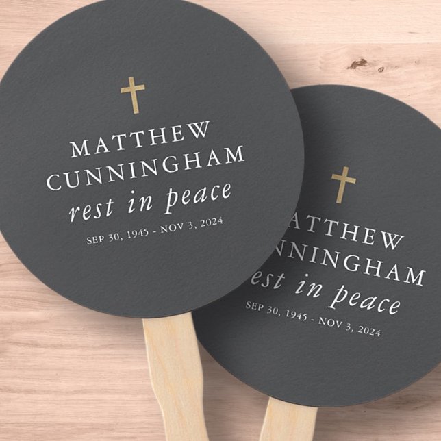 Memorial Funeral Rest In Peace Modern Simple Cross Hand Fan (Creator Uploaded)