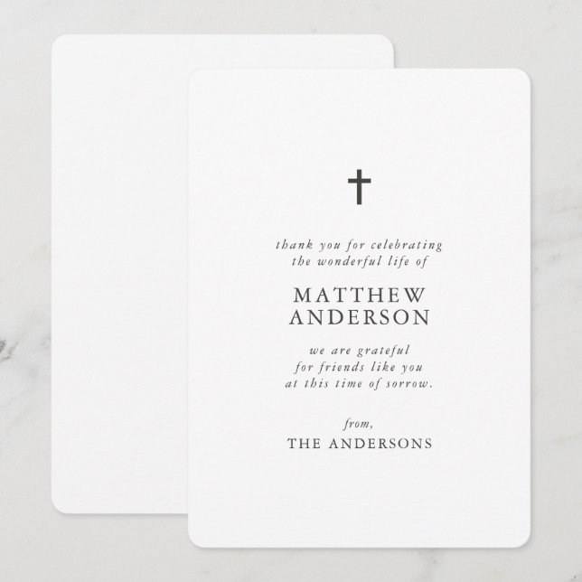Memorial Funeral Rest In Peace Modern Simple Cross Thank You Card (Front/Back)