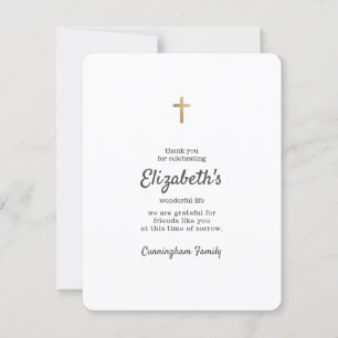 Memorial Funeral Simple Gold Cross Thank You Card