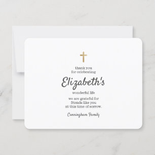 Memorial Funeral Simple Gold Cross Thank You Card
