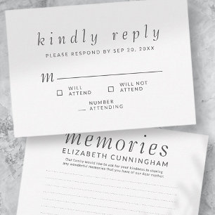 Memorial Funeral Simple Memories Kindly Reply RSVP Card