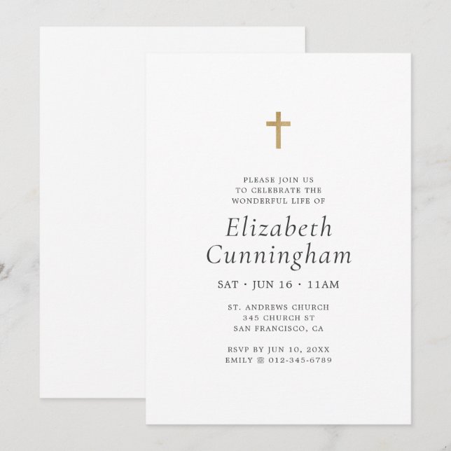Memorial Funeral Simple Minimalist Cross Invitation (Front/Back)