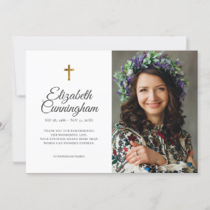 Memorial Funeral Simple Modern Cross Photo Thank You Card
