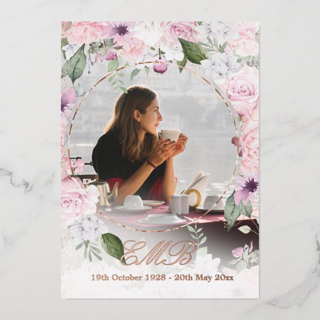 Memorial Funeral sSimple Floral Rose Gold Photo (Front)