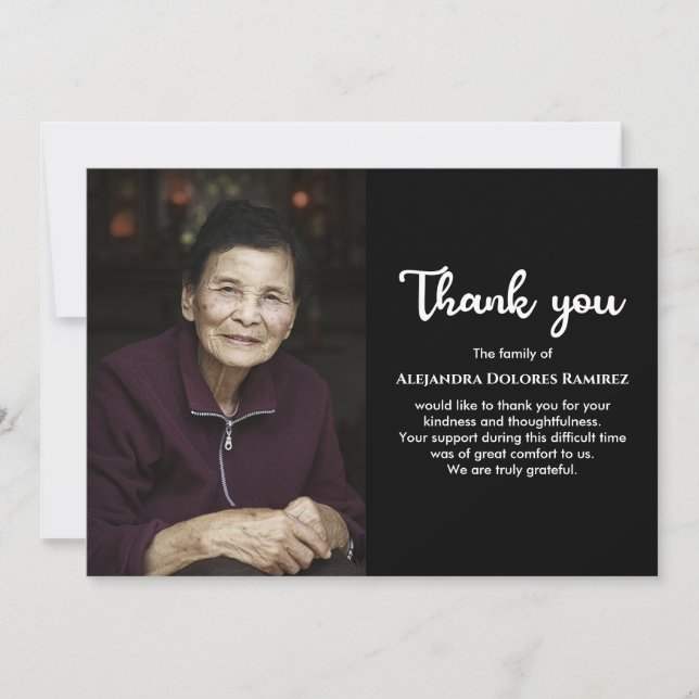 Memorial Funeral Sympathy Bereavement Custom Photo Thank You Card (Front)