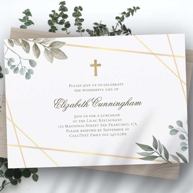 Memorial Funeral Watercolor Foliage Geometric Invitation (Creator Uploaded)
