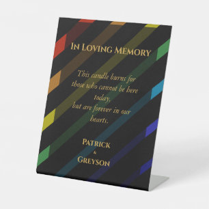 Memorial Gay Men Wedding Elegant Rainbow Pedestal Sign