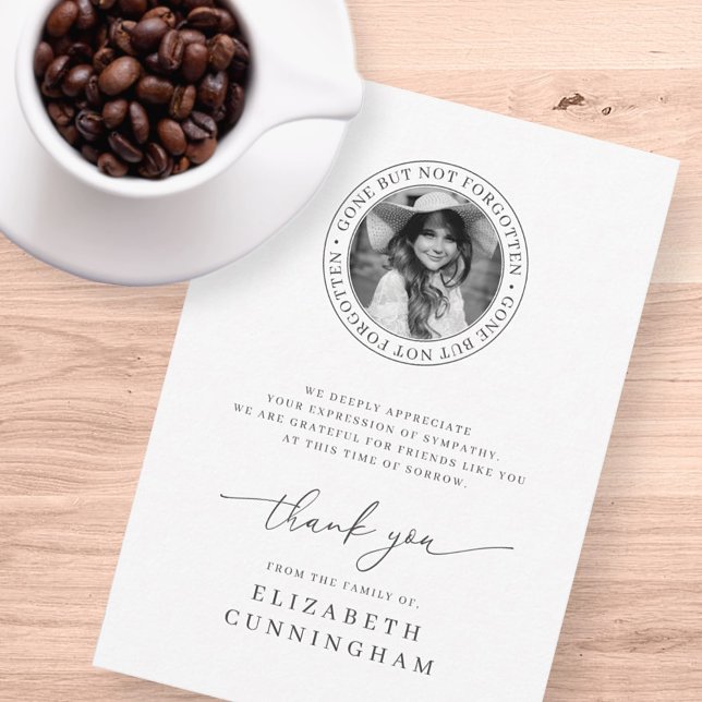 Memorial Gone But Not Forgotten Elegant Chic Photo Thank You Card (Creator Uploaded)