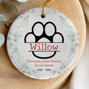 Memorial Green Botanical Wreath Dog Cat Paw Ceramic Tree Decoration