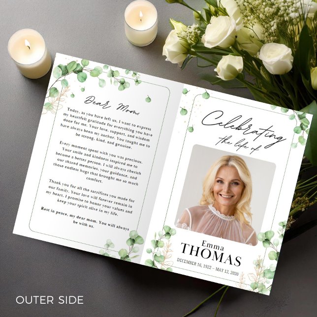 Memorial,Green Order of Service, Foto Funeral Programme (Funeral Program,Funeral Memorial,Green Order of Service,Foto  Celebration of Life for Woman)