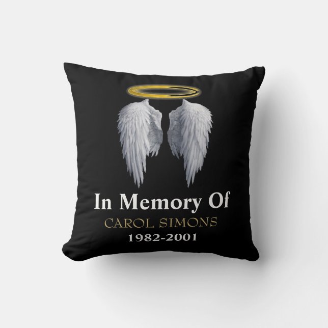 Memorial Halo & Angel Wings Throw Pillow (Front)