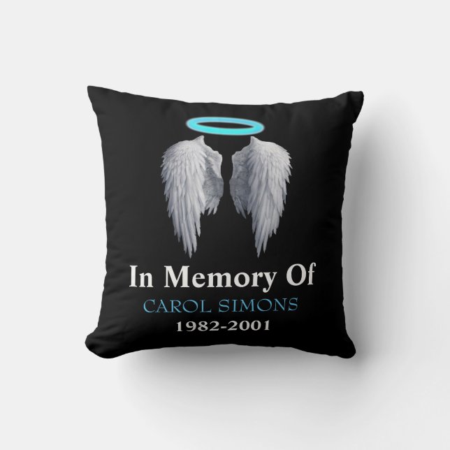 Memorial Halo & Angel Wings Throw Pillow (Front)