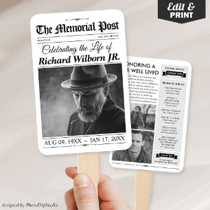 Memorial Hand Fans, Newspaper Funeral Program Fans