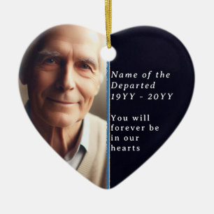 Memorial Heart Photo, Psalm 23 Black, White Blue Ceramic Tree Decoration