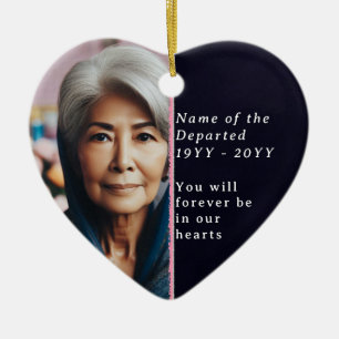 Memorial Heart Photo, Psalm 23 Black, White Pink Ceramic Tree Decoration
