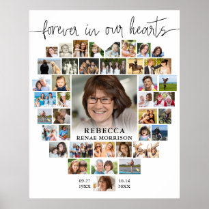Memorial Heart Shaped 40 Photo Collage Script Poster