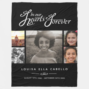 Memorial in hearts forever photo black white fleece blanket