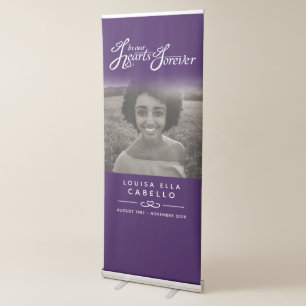 Memorial in hearts photo funeral purple banner