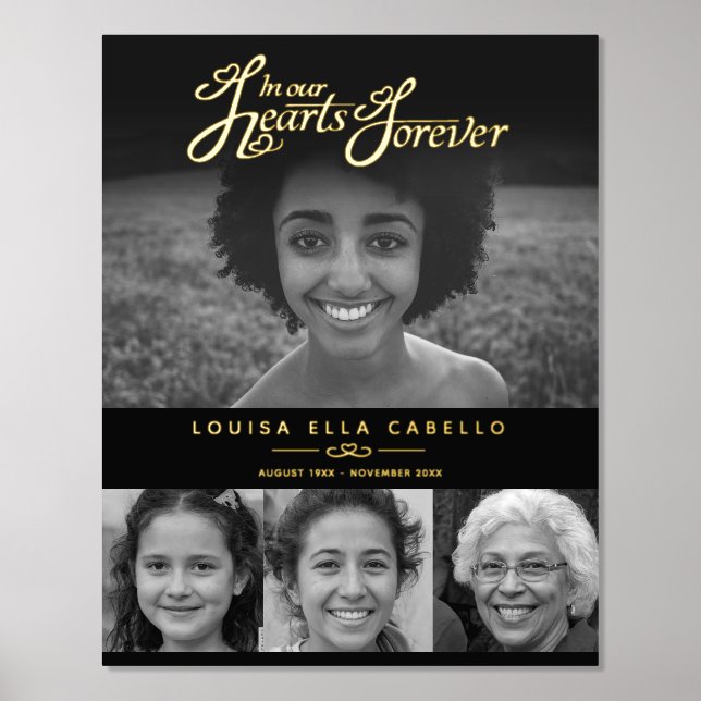 Memorial in hearts photos funeral black foil prints (Front)