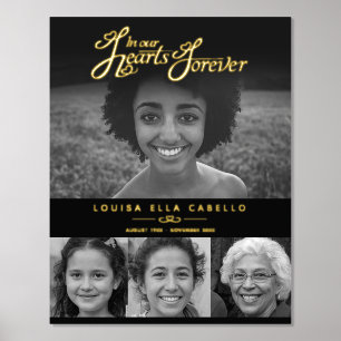 Memorial in hearts photos funeral black foil prints