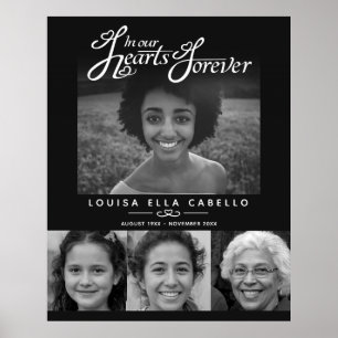 Memorial in hearts photos funeral black white poster