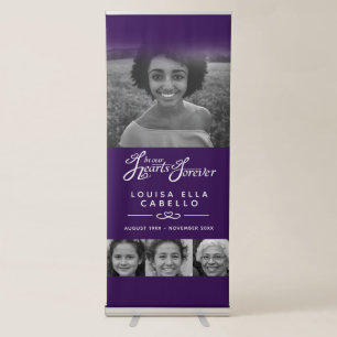 Memorial in hearts photos funeral purple banner