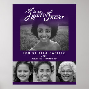Memorial in hearts photos funeral purple white poster