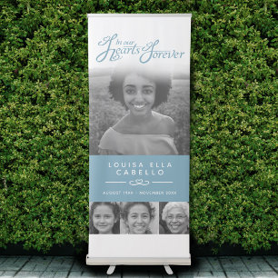 Memorial in hearts photos funeral white grey blue retractable banner
