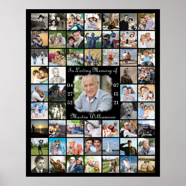 Memorial IN LOVING MEMORY 55 Photo Collage Black Poster (Front)