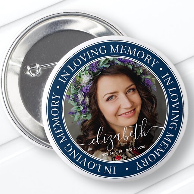 Memorial In Loving Memory Elegant Classic Photo 6 Cm Round Badge (Creator Uploaded)