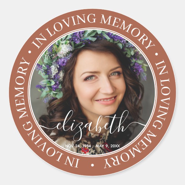 Memorial In Loving Memory Elegant Classic Photo Classic Round Sticker (Front)