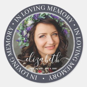 Memorial In Loving Memory Elegant Classic Photo Round Sticker