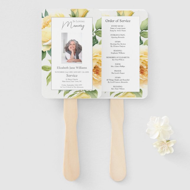 Memorial In Loving Memory Floral Order of Service Hand Fan (Front and Back)