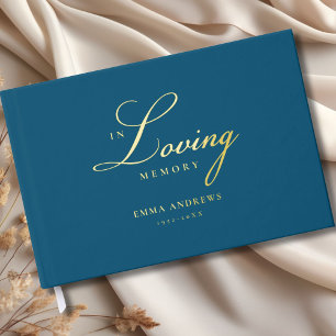  Memorial "In Loving memory" Gold-Foil, Blue  Guest Book