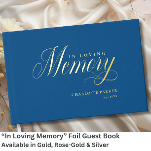 Memorial "In Loving memory" Gold-Foil, Blue Guest Book