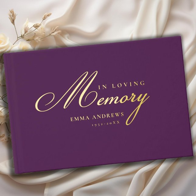 Memorial "In Loving memory" Gold-Foil, Violet Guest Book (Creator Uploaded)