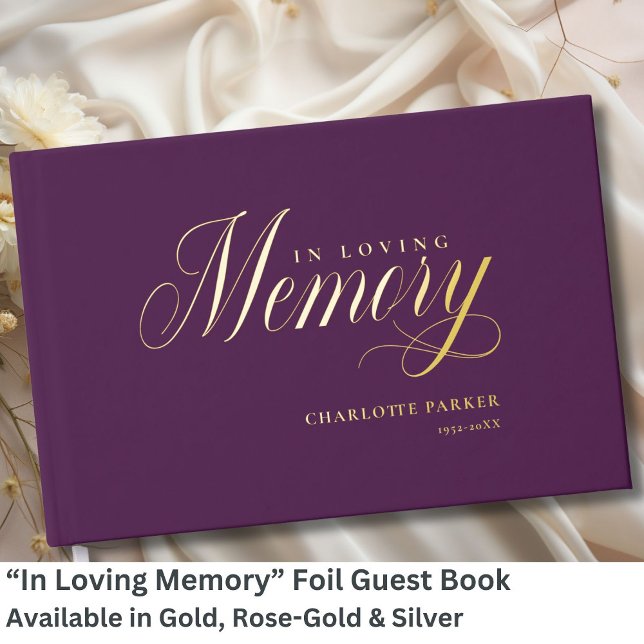Memorial "In Loving memory" Gold-Foil, Violet Guest Book (Personalized Memorial "In Loving memory" Gold-Foil, Green Foil Guest Book.)