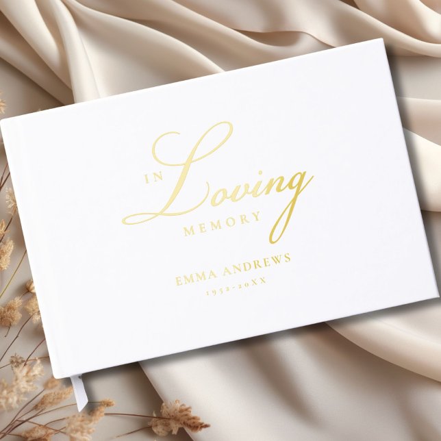  Memorial "In Loving memory" Gold-Foil, White  Guest Book (Memorial "In Loving memory" Gold-Foil, White Foil Guest Book)
