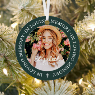 Memorial In Loving Memory Modern Cross Photo Metal Tree Decoration