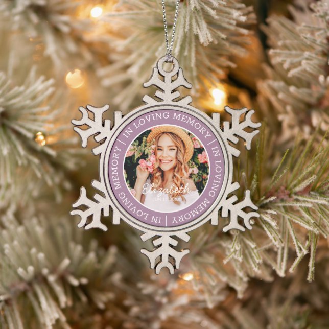 Memorial In Loving Memory Modern Custom Photo Snowflake Pewter Christmas Ornament (Tree)