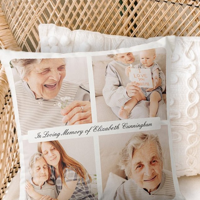 Memorial In Loving Memory Modern Elegant 4 Photos Cushion (Creator Uploaded)