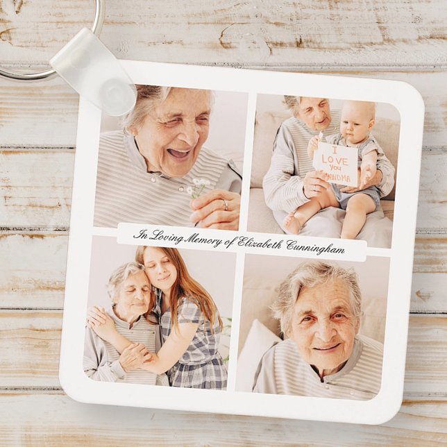 Memorial In Loving Memory Modern Elegant 4 Photos Key Ring (Creator Uploaded)