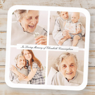 Memorial In Loving Memory Modern Elegant 4 Photos Square Sticker