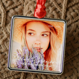 Memorial In Loving Memory Modern Heart Photo Metal Tree Decoration